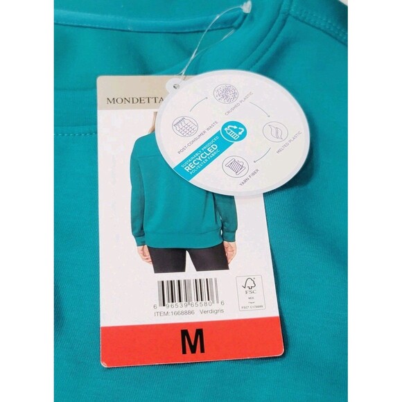 Mondetta Women's M Drop Shoulder Scuba Crewneck Relaxed Sweatshirt Stretch Teal - Picture 12 of 12